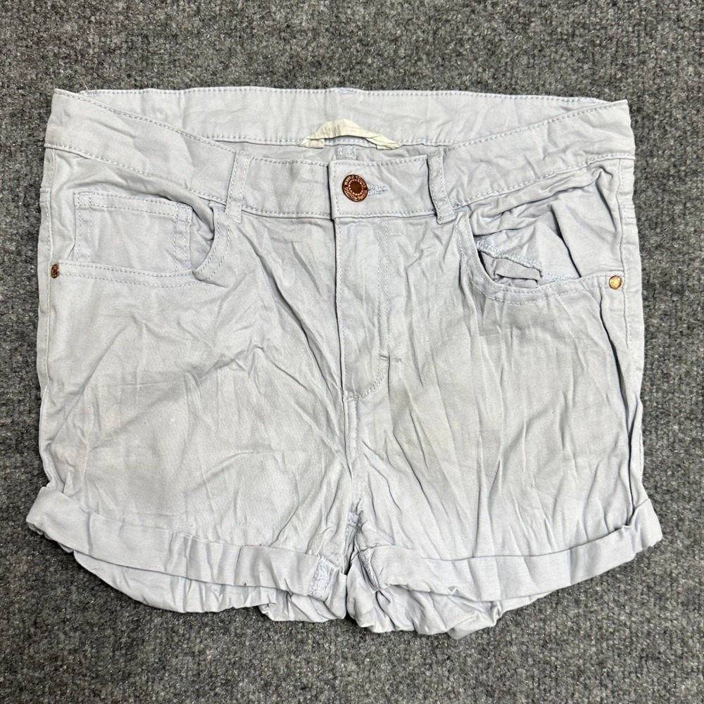 H&M Shorts Womens Size 6 Blue Slim Fit Stretch Cotton Cuffed Casual Summer Denim